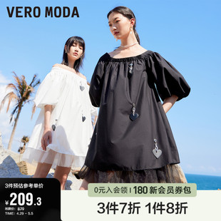 气质纯色A摆泡泡袖 Vero Moda奥莱夏季 清仓时尚 娃娃公主连衣裙子