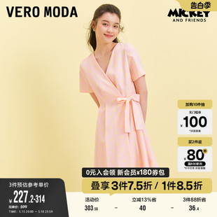 女 新款 米妮IP联名优雅气质V领甜美短袖 Vero Moda奥莱连衣裙子夏季