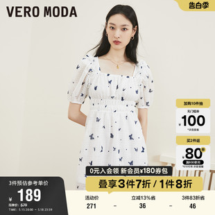 Vero 方领甜美碎花裙女 清仓提花泡泡袖 Moda奥莱连衣裙子夏季