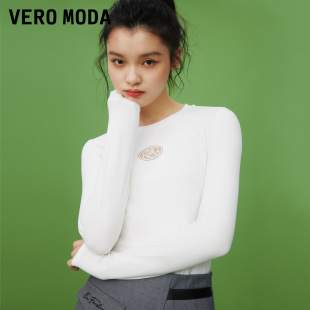 打底上衣简约 长袖 Vero Moda奥莱T恤女秋冬气质镂空玫瑰图案修身