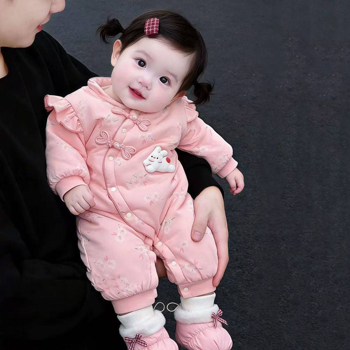 女宝宝粉色连体衣冬季加厚新生儿荷叶边公主外出服婴儿卡通爬服萌,童装/婴儿装/亲子装,连身衣/爬服/哈衣,淘宝优惠券,粉丝福利购,淘宝优惠卷