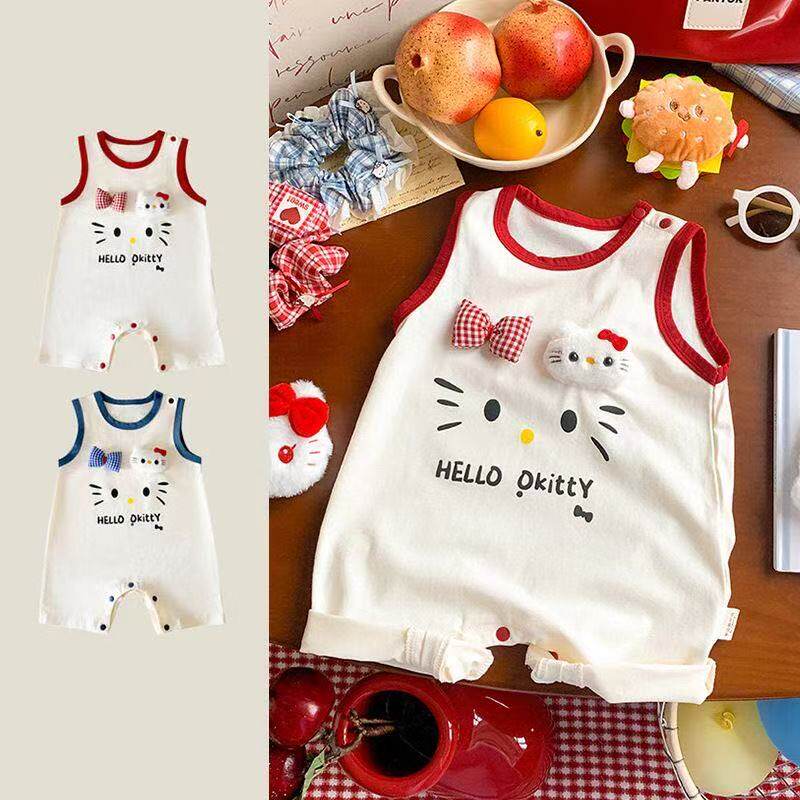 可爱风HelloKitty卡通连体衣婴儿夏款无袖哈衣新生儿外出服连体衣