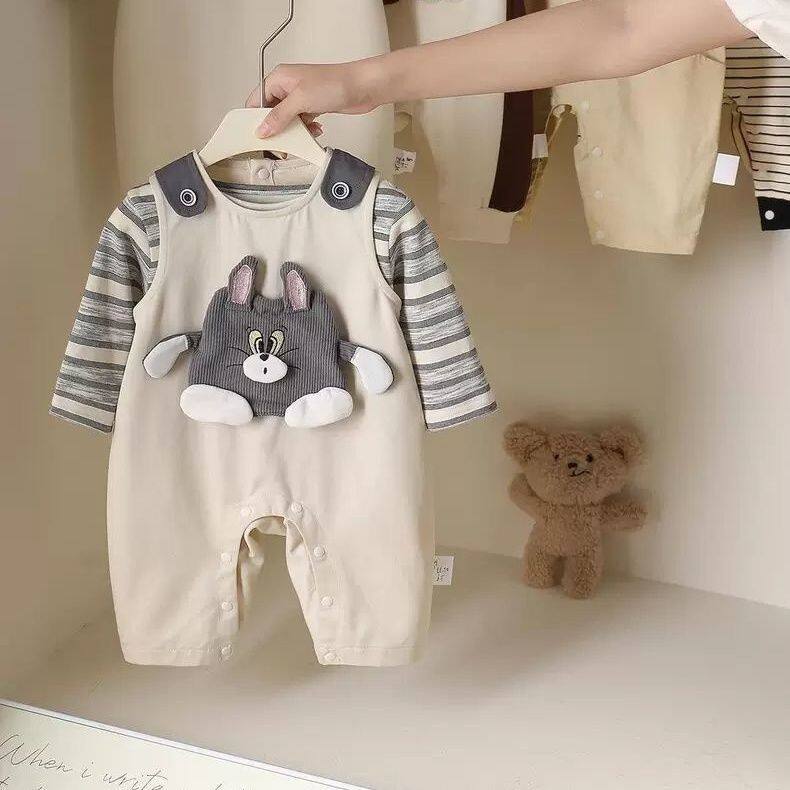 婴幼儿衣服春秋装男女宝宝套装可爱卡通南瓜背带裤两件套波点娃娃