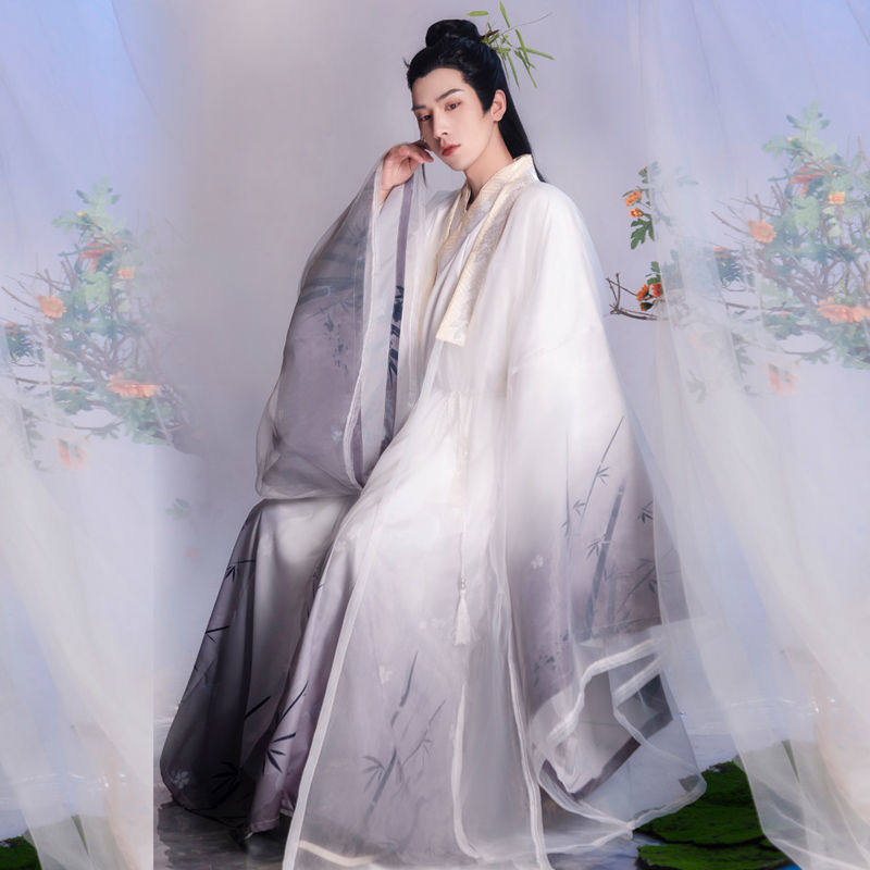 MIDU 오리지널 HANFU 오리지널 [스타] 프린트 명나라 망토 크로스 칼라 가을 겨울 매일 남성과 여성을위한 같은 스타일