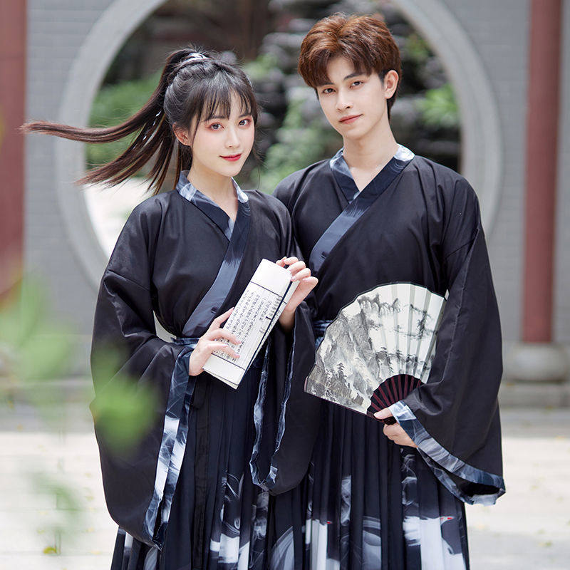 웨이 진 스타일 HANFU 남자 고대 의상 흑인 학생 공연 클래스 유니폼 무술 횡포 한 기사 중국 스타일 우아한 정장