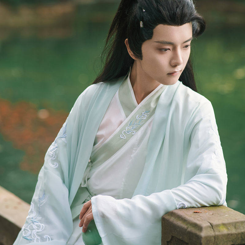 MIDU 오리지널 정통 HANFU 남성 WEI-JIN 크로스 칼라 허리 길이 대형 소매 셔츠 신선하고 우아한 요정 같은 학생 HANFU 남성