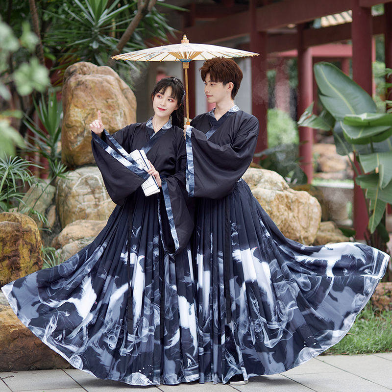 웨이 진 스타일 HANFU 남자 고대 의상 흑인 학생 공연 클래스 유니폼 무술 횡포 한 기사 중국 스타일 우아한 정장