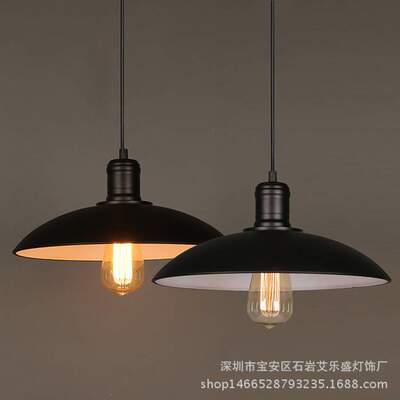 美式工业风吊灯 复古铁艺锅盖吧台餐厅单头小吊灯 厂家