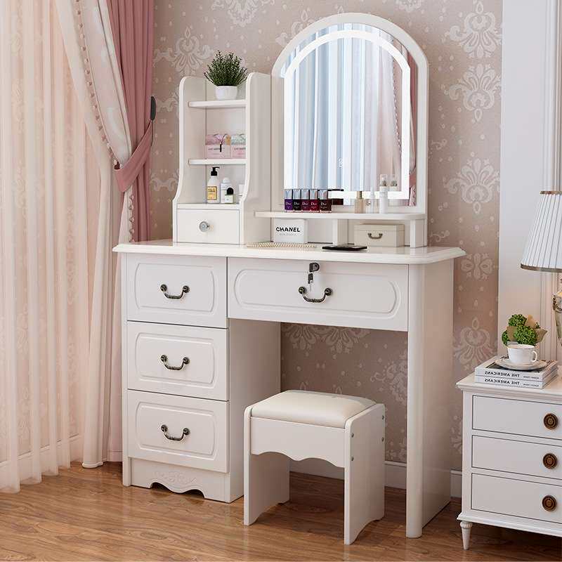 欧式梳妆台卧室现代简约小户型感大容量收纳柜一体化妆桌白色