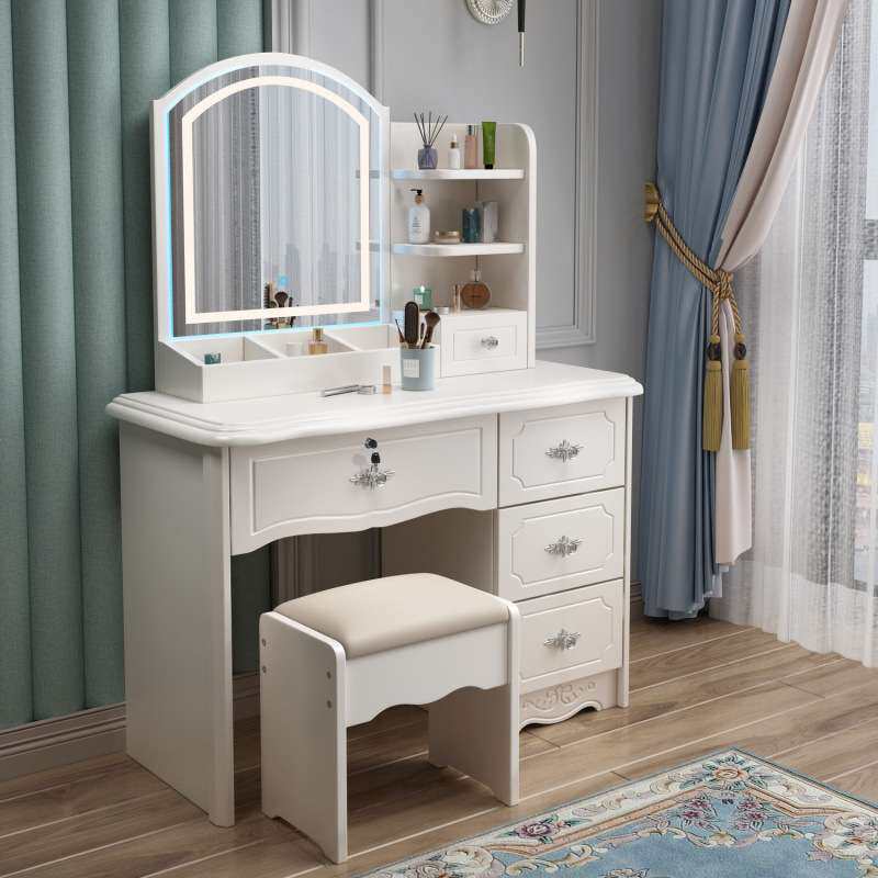 卧室欧式梳妆台烤漆收纳柜一体化妆台现代简约公主奢华网红风佛山
