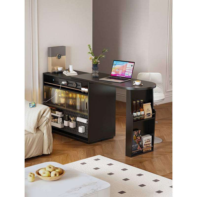 沙发隔断伸缩吧台酒柜一体桌岩板靠墙客厅厨房家用意式轻奢双面柜