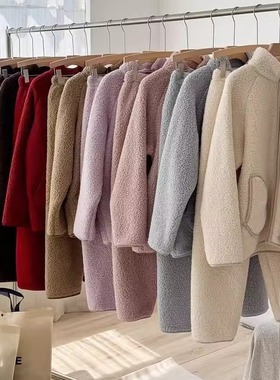 立领拉链冬季家居服休闲绒男情侣睡衣外穿加厚运动CaCa女套装