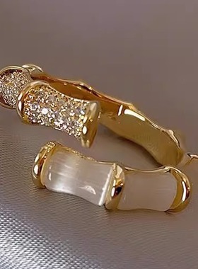 镶戒指开口女猫眼石竹节时尚网红