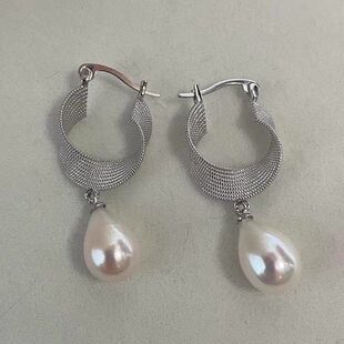 珍珠法式耳扣高级感轻奢贝珠水滴宫廷风复古耳环耳饰绸带高级感女