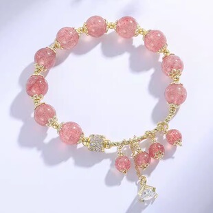 晶【】桃花佳人金发送礼物晶草莓草莓手串女招粉黛手链转运晶