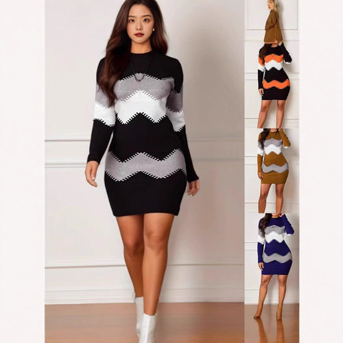 Medium length short skirt long sleeved knitted hip hugging