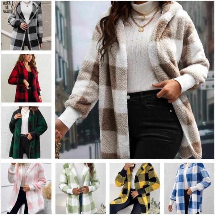 women's New loose color blocked plush cardigan sweater top