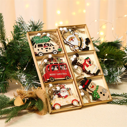 A gift box set of Christmas decorations, wooden colorful elk