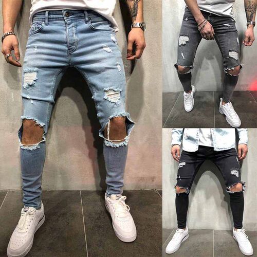 Men's jeans slim fit men's pants men's small leg pants men'