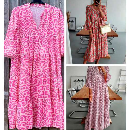 New spring/summer women's leopard print V-neck loose dress,