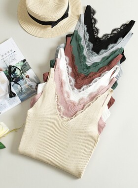 Women's crochet lace V-neck tank top knitted short slim vest