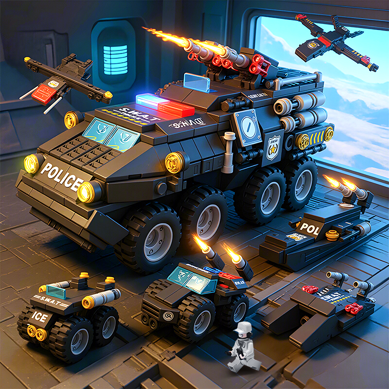 防爆装甲车积木坦克特警系列男孩子益智拼装玩具2025新款生日礼物