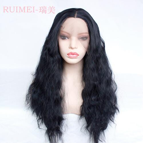 化纤高温丝前蕾丝假发头套时尚中分长卷发curly lace wig出口
