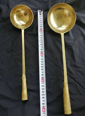 真黄铜勺子铜汤勺圆筒手握柄
