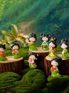 古风唐仕女唐宫夜梦树脂摆件模型公仔手办车摆桌面装饰品汉服娃娃