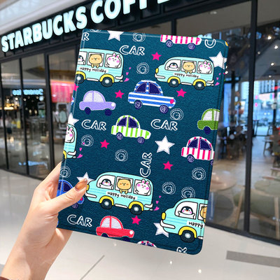 卡通汽车ipad10保护套pro2024款11寸5苹果air6平板mini7壳4迷你3适用2三折1带笔槽2018九8第9代2020创意男生