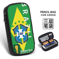 World Cup football pen case, primary school pencil box 2026 New Super popular stationery bag, junior high school student pen case, student stationery box, children's Internet celebrity bestseller, boys and girls, boys Argentina Messi team logo thumbnail 2