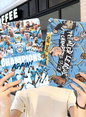 曼城2020款ipad10保护套pro2018苹果mini6外套ipod9迷你4壳air5适用2平板3带笔槽十6第8代三折ioad足球男生九