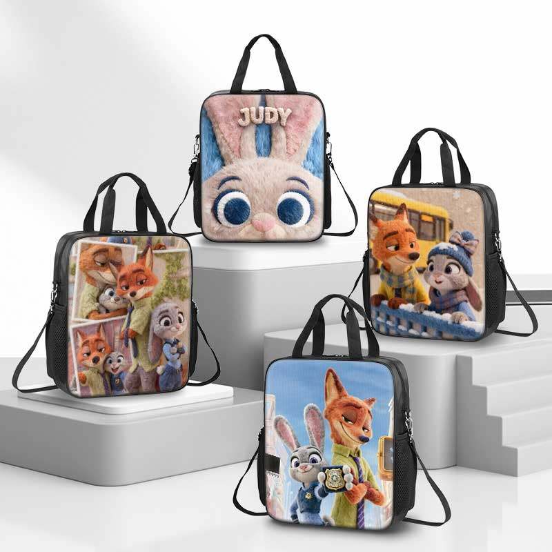 毛绒款尼克朱迪补习袋2025新款男孩小学生手提袋女学生拎书袋初中生帆布包儿童一年级美术袋手提包斜跨二次元