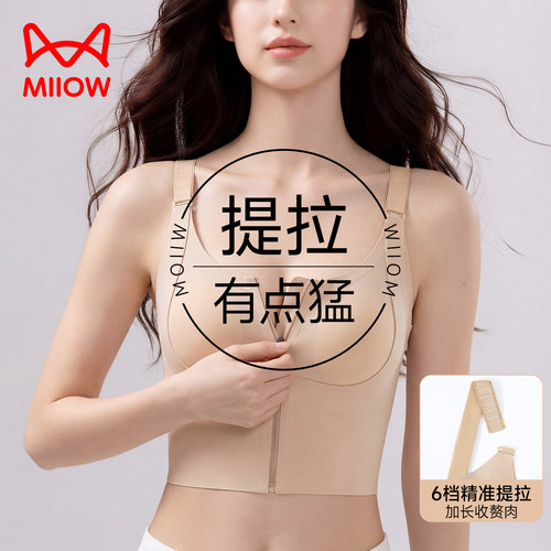 猫人前拉链无钢圈大胸显小文胸