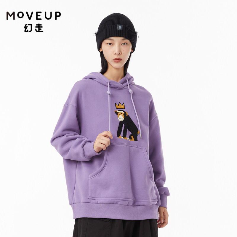 moveup幻走2022冬季新款.fun 连帽绣花加绒设计师短款卫衣女