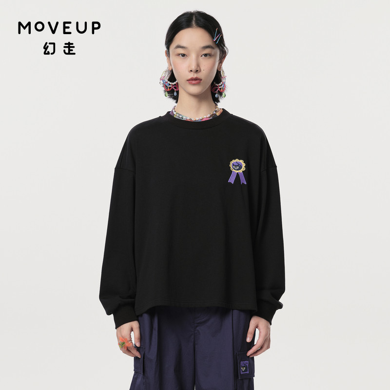 MOVEUP幻走2024春季新款.FUN系列圆领拼接雪纺设计师短款卫衣女