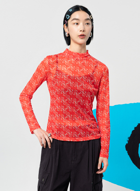 【商场同款】MOVEUP幻走2025春季生肖系列网布趣味印花短款T恤女