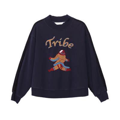 MOVEUP幻走2023秋季新款.FUN系列 撞布趣味绣花设计师短款卫衣女