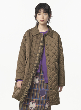 MOVEUP幻走2024冬季新款.FUN系列翻领撞色流苏复古中长款棉外套女