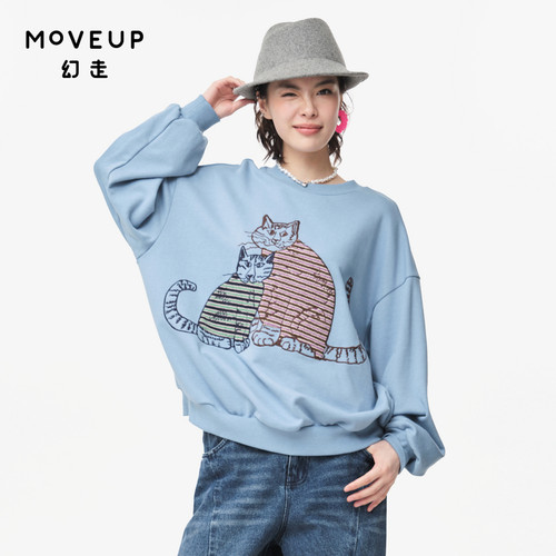 圆领 罗纹 猫咪绣花