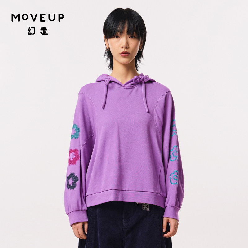 MOVEUP幻走2023秋季新款.FUN系列 连帽绣花纯棉设计师短款卫衣女