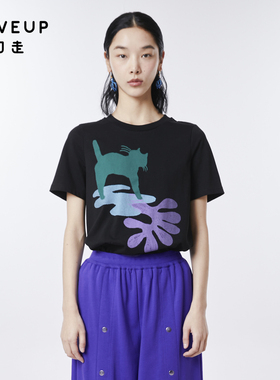 MOVEUP幻走2023夏季新款.FUN系列 罗纹圆领印花设计师短款T恤女