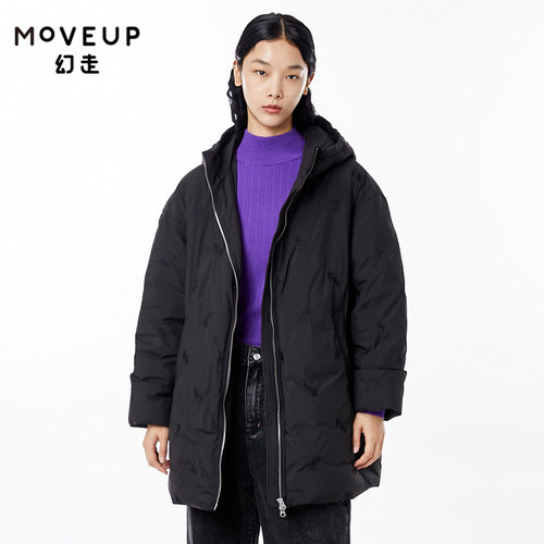 Moveup小众绣花中长款羽绒服