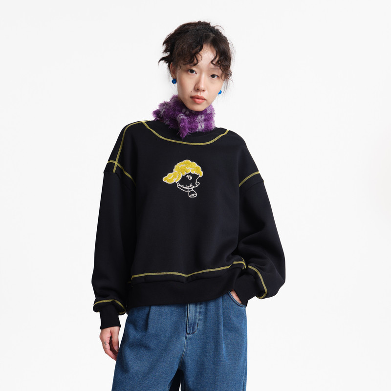 MOVEUP幻走2025冬季新款.FUN系列圆领小羊绣花撞色线短款卫衣女,女装/女士精品,卫衣/绒衫,淘宝优惠券,粉丝福利购,淘宝优惠卷