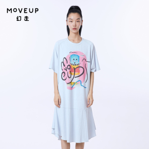【商场同款】MOVEUP幻走2023夏季新款圆领印花O型设计师连衣裙