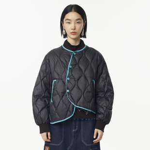 MOVEUP幻走2024冬季新款.FUN系列棒球领不规则包边中长款羽绒服女