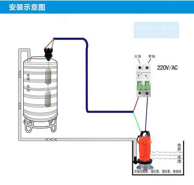 开关水位开关220vab浮球水泵水塔拉接线自动控制器重锤式抽水