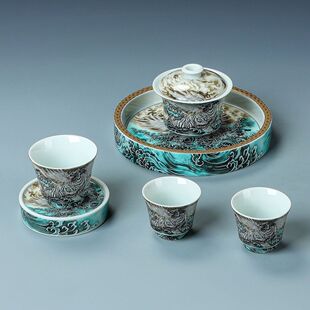 陶瓷可悬停旋转三才盖碗高档泡茶碗茶杯壶承新款中式送礼功夫茶具