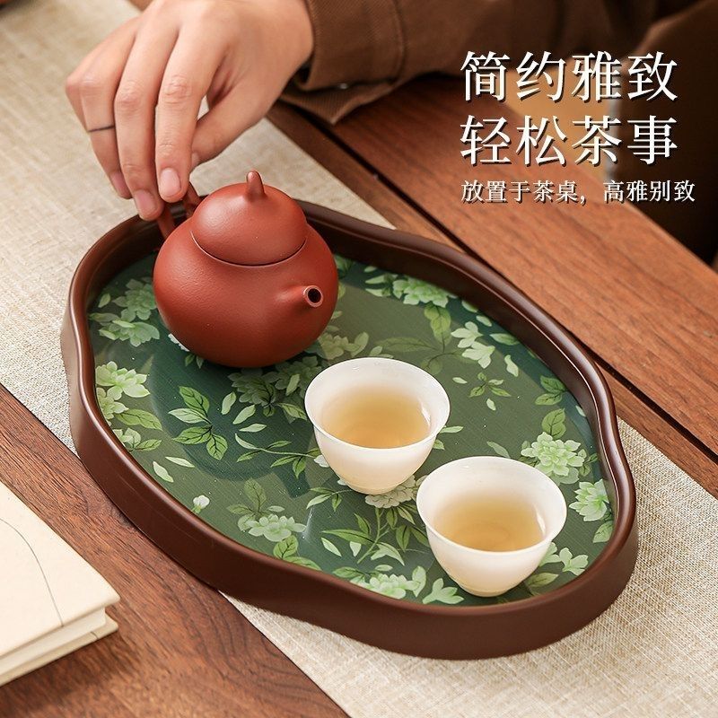 海棠花玻璃干泡盘茶托盘日式竹制泡茶盘水果茶点盘桌上收纳盘茶奉