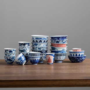 山水釉下彩普洱杯主人杯单杯茶杯陶瓷高档手工手绘青花瓷满彩茶具